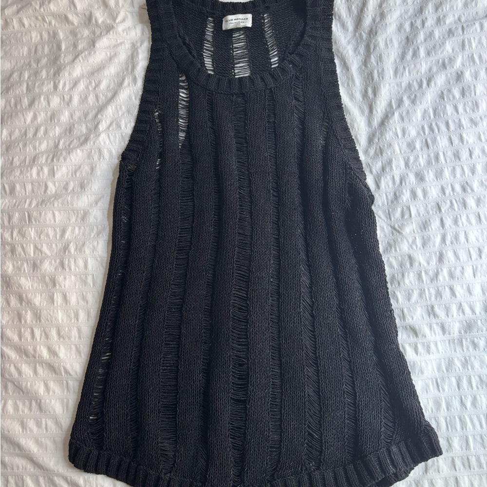Club Monaco Black Ribbed Sleeveless Tank Top